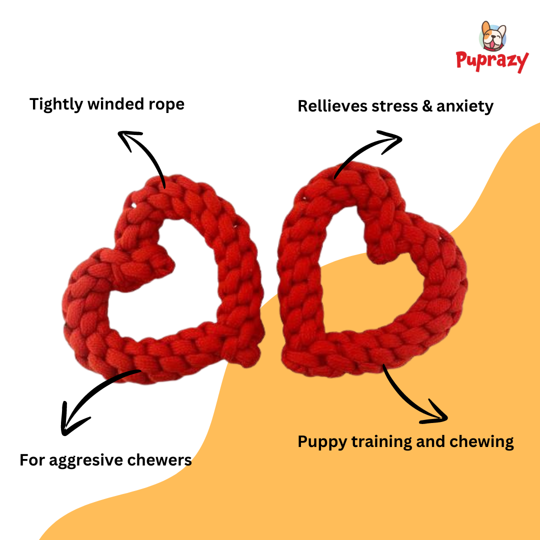 Dog Rope Heart-Shaped Toy- Chewing, Stimulation- Set of 1