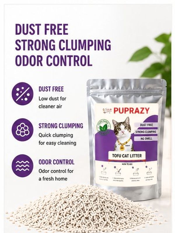 Tofu Cat Litter, Natural Plant-Based Clumping Litter, Low Dust and Low Tracking, Strong Odor Control, Lightweight and Flushable, [Size 7L / 2.5 kg]