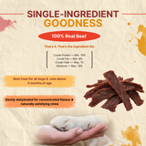 Beef jerky ingredients list showing one ingredient, beef