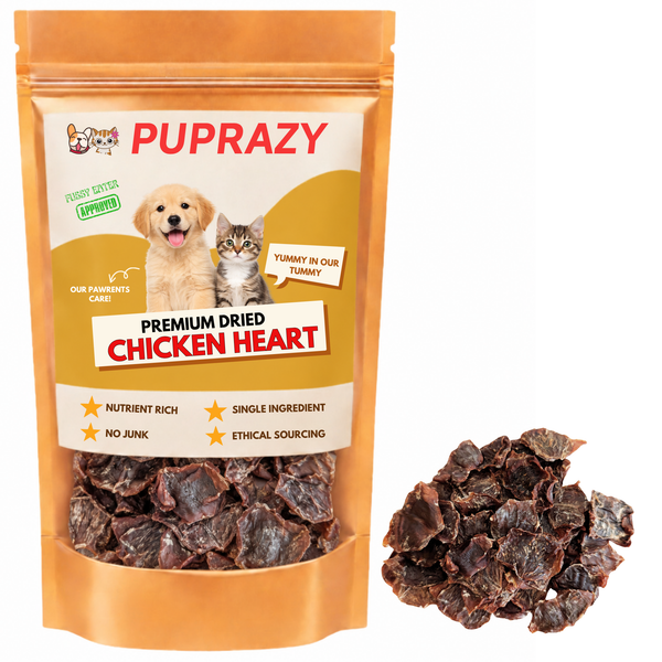 Puprazy Dehydrated Chicken Heart training treats for dogs & cats