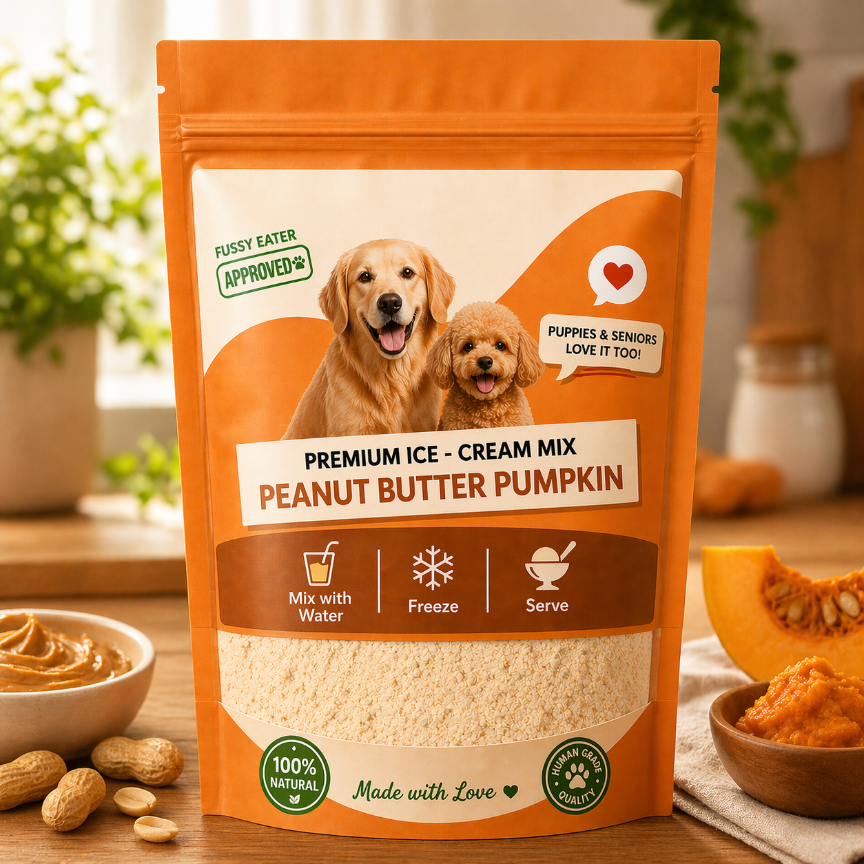 Puprazy Veg Dog Ice Cream Mix | Natural, Grain-Free & Lactose-Free Frozen Treat for Dogs | DIY Mix