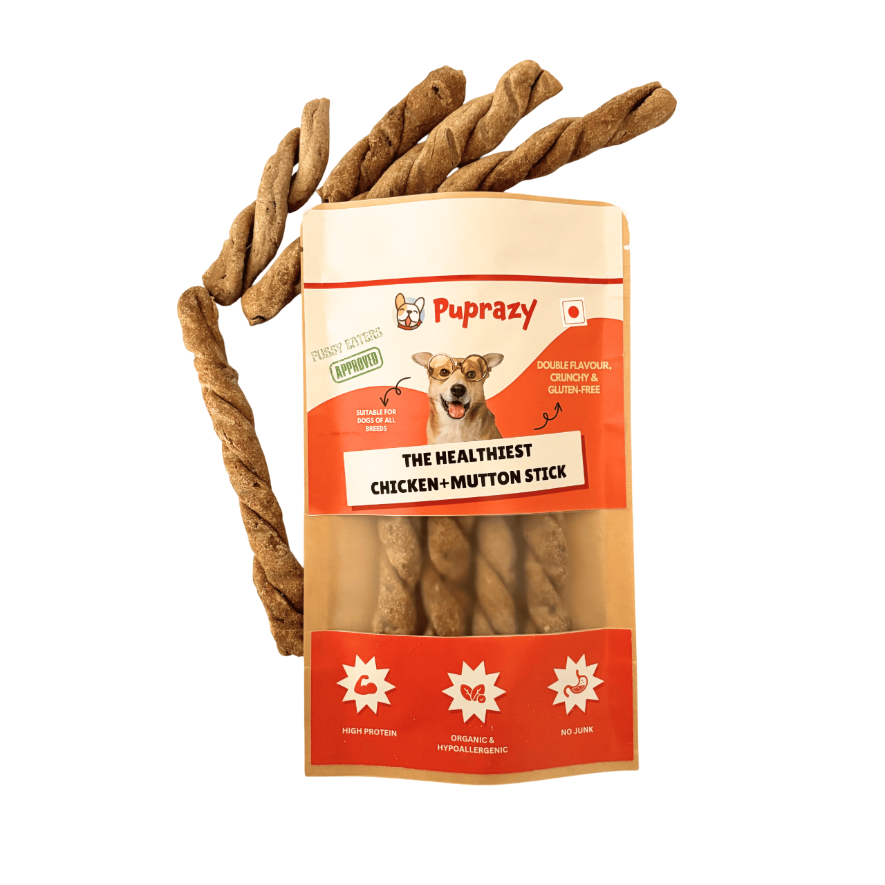 Puprazy Organic Mutton Chicken Dog Treat Munchy Sticks, No Preservatives