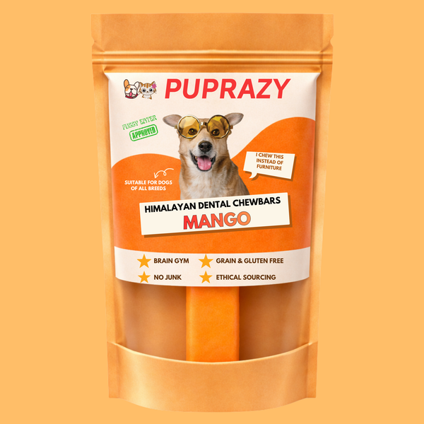 Puprazy Himalayan Dental Chewbars-MANGO FLAVOR, Yak Cheese Dog Treats, Low Calorie, Organic, Easily Digestible